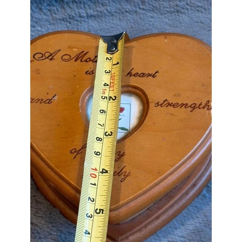 MCM Vintage Wooden Heart Shaped Trinket Jewelry Box Mother Poem Rose Photo Frame